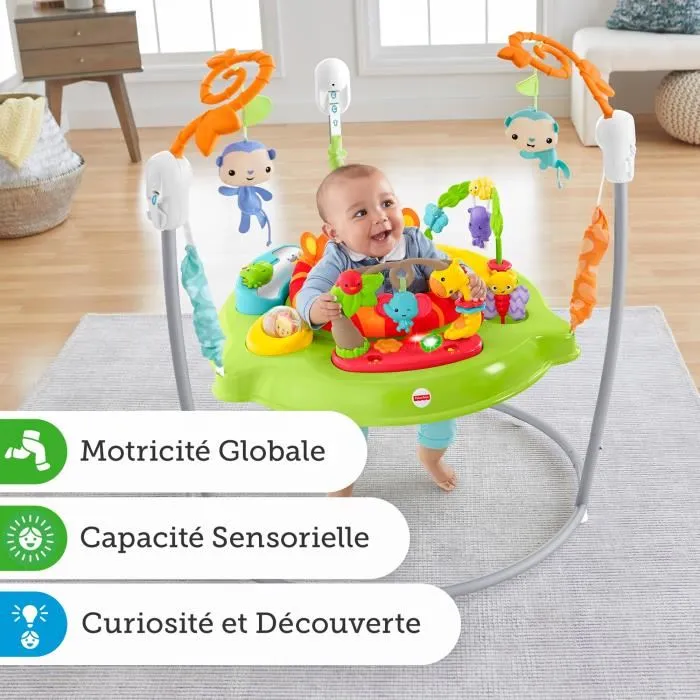 Fisher Price Jumperoo Jungle Jumper Asiento Giratorio 360° con Luces y Sonidos para Bebé, a Partir de 9 Meses