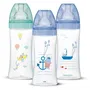 Dodie Biberón Sensation+ Anticólicos 330ml +6 Meses, Tetina Plana Flujo 3, Pack 3 Unidades, Azul/Verde Aire