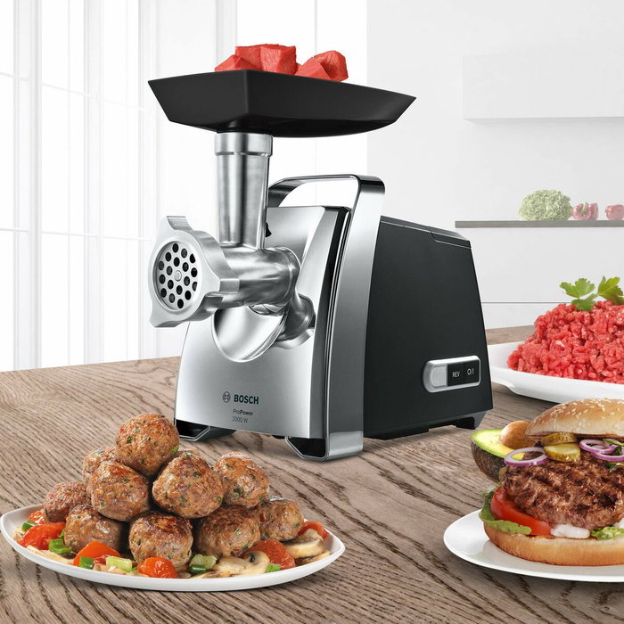 Bosch MFW67440 Picadora de Carne Eléctrica 700W, Negro y Acero Inoxidable