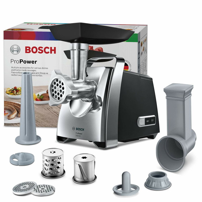 Bosch MFW67440 Picadora de Carne Eléctrica 700W, Negro y Acero Inoxidable
