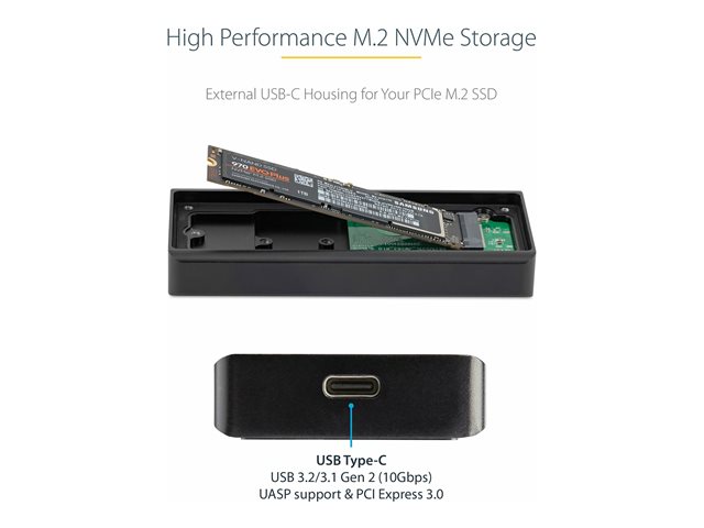 Startech USB3S2SAT3CB Caja Externa 10 Gbps USB 3.1 Gen 2 para SSD NVMe M.2, Resistente al Agua y Polvo IP67