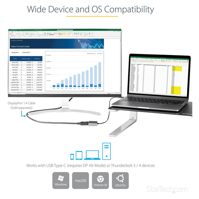 StarTech.com Adaptador USB-C a DisplayPort 1.4, 8K/4K 60Hz, 30cm