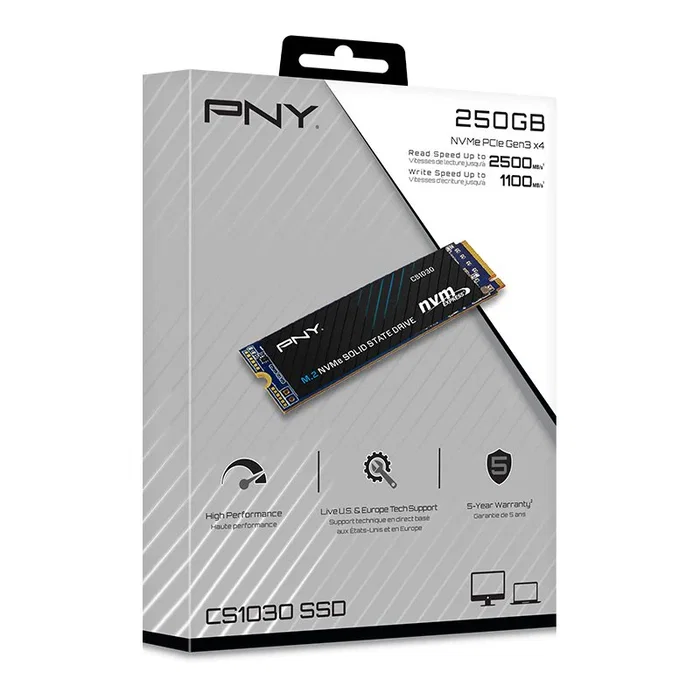 PNY CS1030 SSD 250 GB M.2 NVMe PCIe 3.0 - Lectura 2500 MB/s, Escritura 1100 MB/s