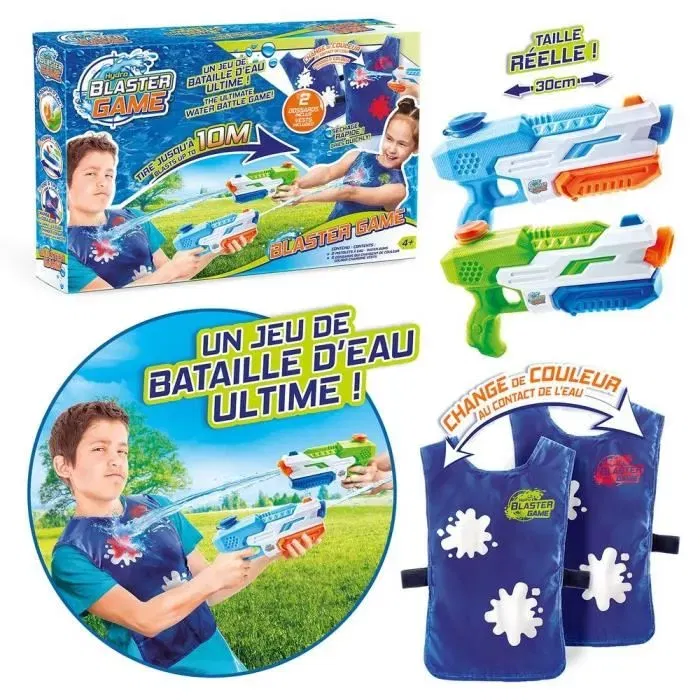 Canal Toys Juego de Agua Kit 2 Jugadores Batalla Agua Dispara hasta 10 Metros Blanco Cambia Color Secado Rápido