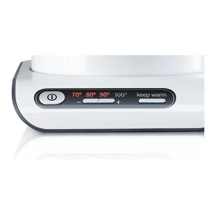 Bosch TWK8611P - Hervidor de Agua Estilo Styline 1.5 L, 2400 W, Blanco/Acero Inoxidable/Antracita, Filtro, Función Mantener Caliente, Base Giratoria 360°