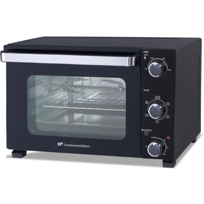 Continental Edison CEMF28B2 Mini Horno Eléctrico 28L Negro 1500W con Asador y Circulación Natural Continental Edison CEMF28B2 Mini Horno Eléctrico 28L Negro 1500W con Asador y Circulación Natural