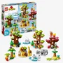 LEGO 10975 DUPLO Animales salvajes del mundo, juguete educativo para niños de 2 años, 22 minifiguras de leones, ciervos y alpacas, con tapete de juego
