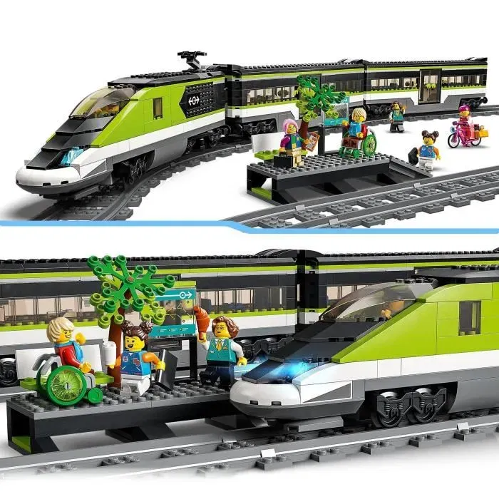 LEGO 60337 City Tren de Pasajeros Express, Juguete de Locomotora de Control Remoto con Vías y Vagón de Comida, A partir de 7 Años