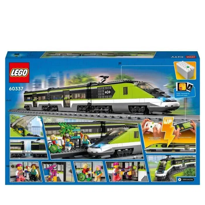 LEGO 60337 City Tren de Pasajeros Express, Juguete de Locomotora de Control Remoto con Vías y Vagón de Comida, A partir de 7 Años