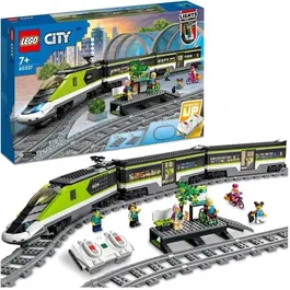 LEGO 60337 City Tren de Pasajeros Express, Juguete de Locomotora de Control Remoto con Vías y Vagón de Comida, A partir de 7 Años