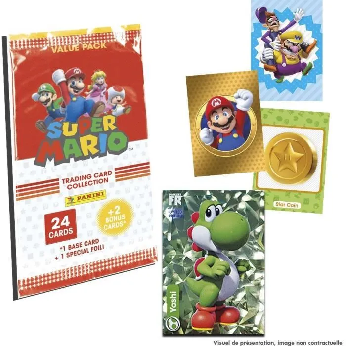 Panini Super Mario Trading Cards Fat Pack | 24 Cromos + 2 Cartas Bonus | Colección Oficial Personajes Universo Super Mario