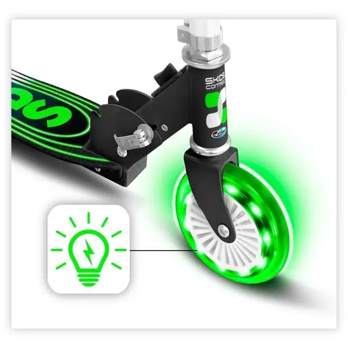 Stamp Patinete Plegable SKIDS CONTROL Ruedas Luminosas Sistema Plegado Seguro Rodamiento ABEC 5 Freno Pie Altura Regulable