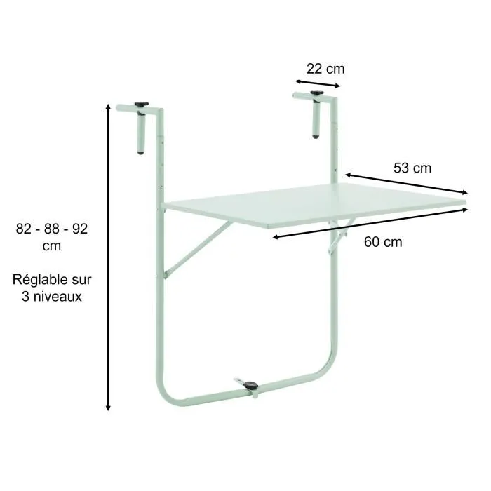 Mesa de Balcón Plegable de Acero - 60 x 78 x 86-101 cm - Verde
