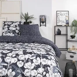 Today Juego de Ropa de Cama para 2 Personas - 260 x 240 cm - 100% Algodón - Azul Marino Estampado Floral