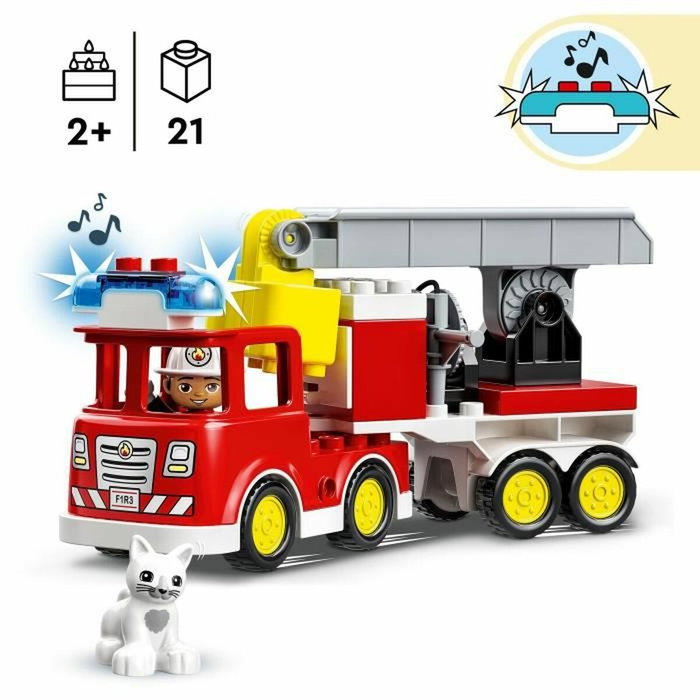 LEGO 10969 Camión de Bomberos DUPLO Rescate, Set de Construcción con Gato y Bombero, Luces y Sirena, para Preescolares +2 Años