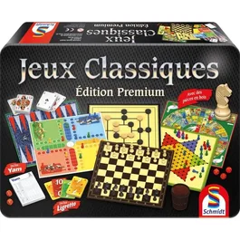 Schmidt Spiele Caja de Juegos Clásicos Edición Premium - Juego de Mesa en Caja de Metal con Múltiples Posibilidades de Juego
