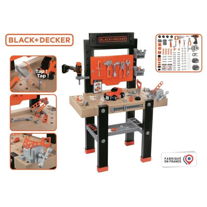 Smoby Banco de Trabajo BLACK+DECKER Bricolaje para Niños, Estación Central de Herramientas Completa y Equipada