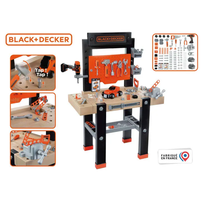 Smoby Banco de Trabajo BLACK+DECKER Bricolaje para Niños, Estación Central de Herramientas Completa y Equipada