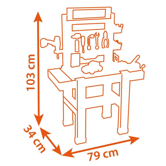 Smoby Banco de Trabajo BLACK+DECKER Bricolaje para Niños, Estación Central de Herramientas Completa y Equipada