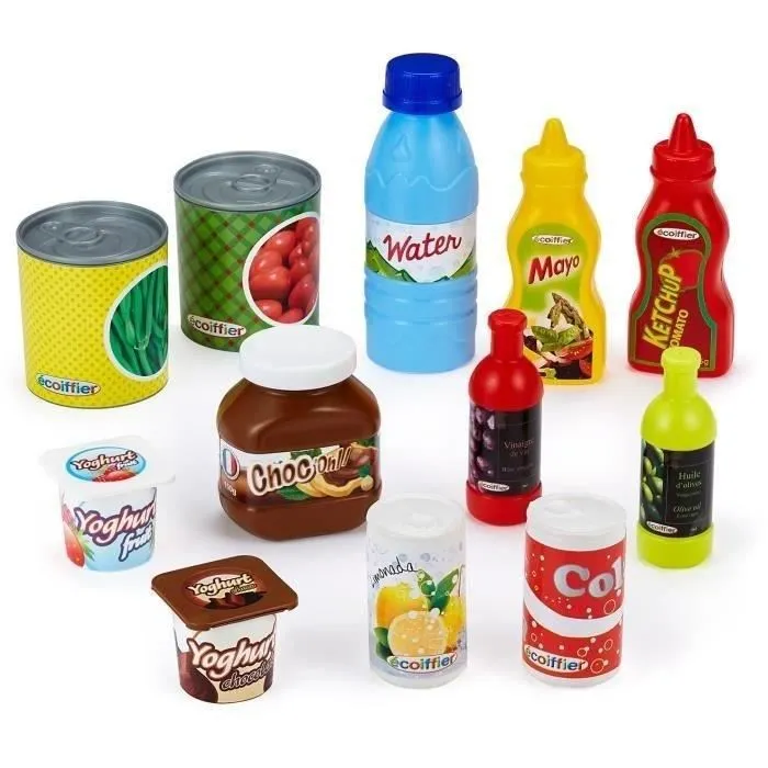 Ecoiffier 2608 Caja de comida con 75 accesorios para juego de rol de comedor, alimentos de juguete surtidos (18 meses+)