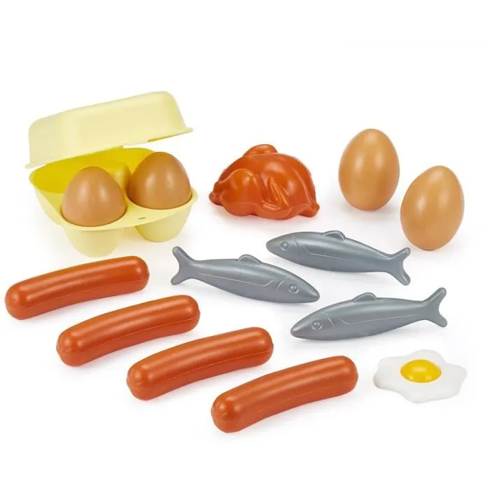 Ecoiffier 2608 Caja de comida con 75 accesorios para juego de rol de comedor, alimentos de juguete surtidos (18 meses+)