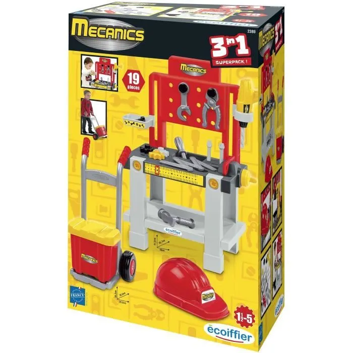 Ecoiffier Super Pack Mecánico - Banco de Trabajo, Carretilla y Casco - A partir de 18 meses Ecoiffier Super Pack Mecánico - Banco de Trabajo, Carretilla y Casco - A partir de 18 meses