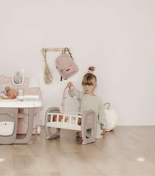 Smoby Casa de los Bebés Baby Nurse con 3 Áreas de Juego, para Muñecos de hasta 42cm, Dimensiones 149x71x71cm, Edad +3 Años