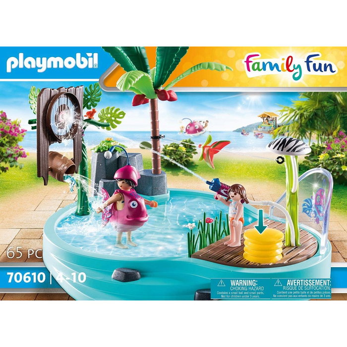 Playmobil 73534 Piscina Divertida con Rociador de Agua, Pistola, Diana y Figuras, Juego de Verano para Niños