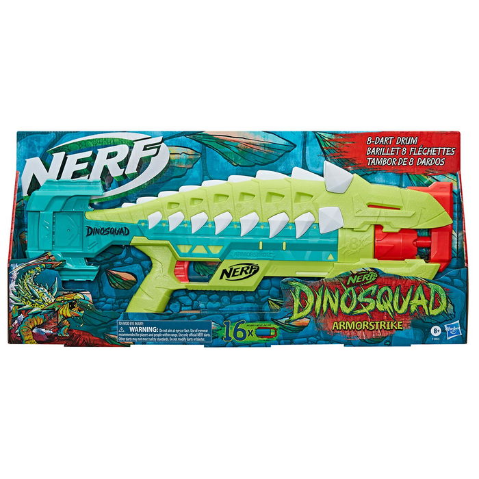 Nerf Lanzador Dinosquad Armorstrike F5855 con Diseño de Dinosaurio, Tambor Giratorio de 8 Dardos