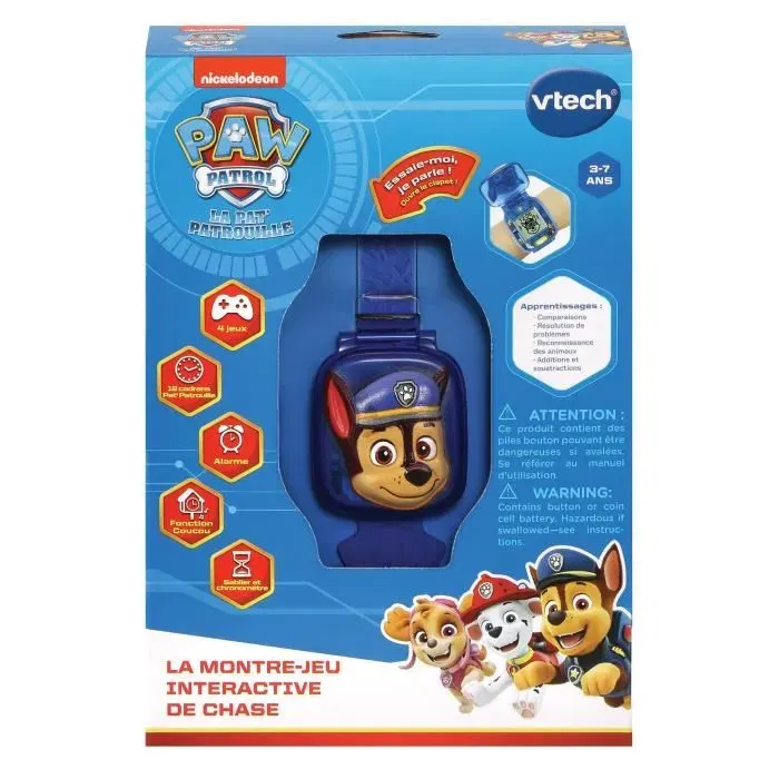 Vtech Reloj Interactivo Paw Patrol Chase - Idioma Francés - Multifunción Parlante con Pantalla Animada para Jugar y Aprender