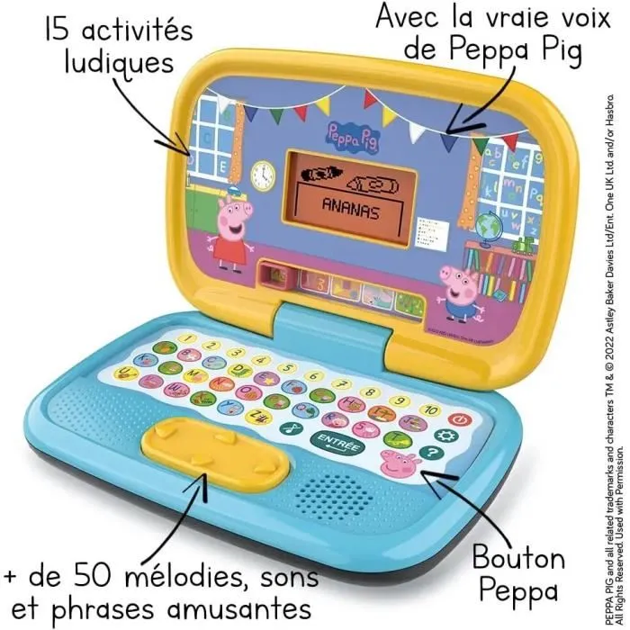 Vtech Mi Computadora Educativa Peppa Pig - Idioma Francés - 15 Actividades Lúdicas para Aprender Letras, Vocabulario y Números