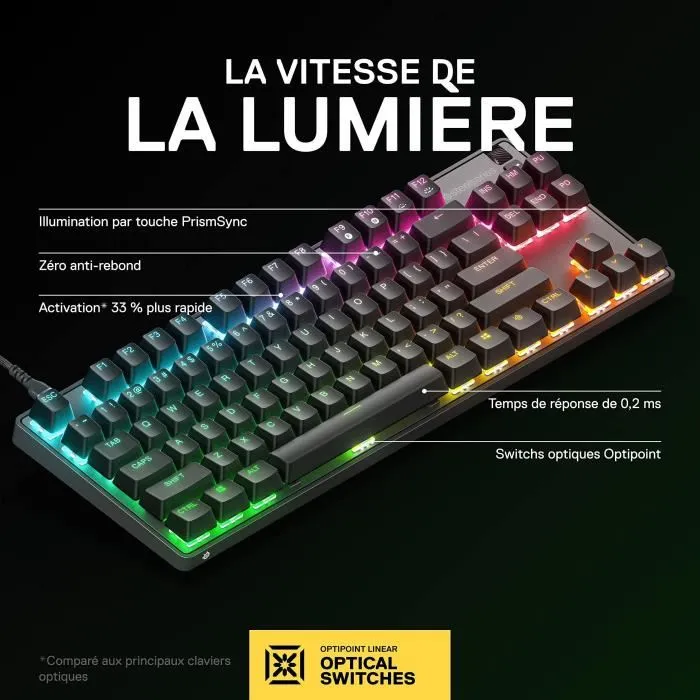Steelseries Apex 9 TKL FR Teclado para Juegos AZERTY Sin Teclado Numérico Retroiluminado Negro