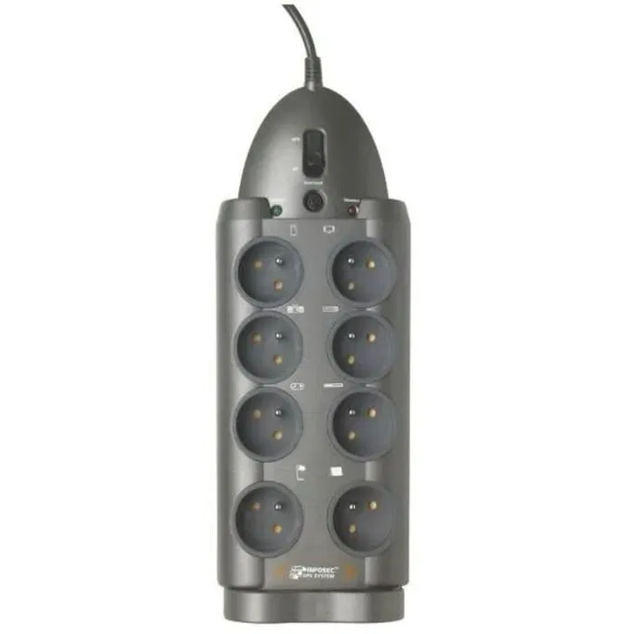 Infosec 61272 S8 Parasurtenseur: Supresor de Sobretensión Eléctrica con 8 Tomas de Corriente Estándar Francés, Garantía de 2 Años