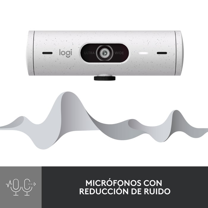 Logitech Brio 500 Webcam 4 MP, 1080p/30 fps, Campo Visual Ajustable, Enfoque Automático, Blanco Crudo