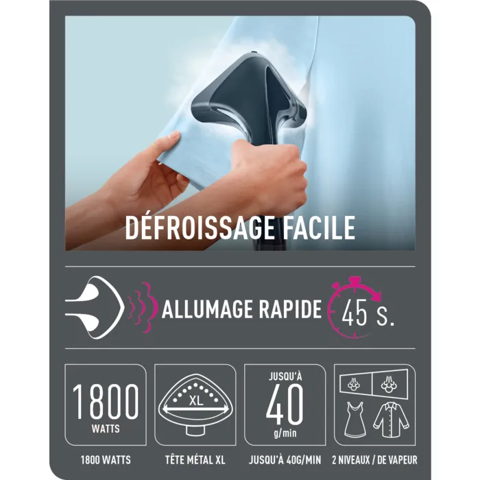 Calor IT2461C0 Vapertal Spraper Step, 1800 W, 1,5 L tanque, 45 zapatos de secado, todo tipo de telas, estilo Pro, negro