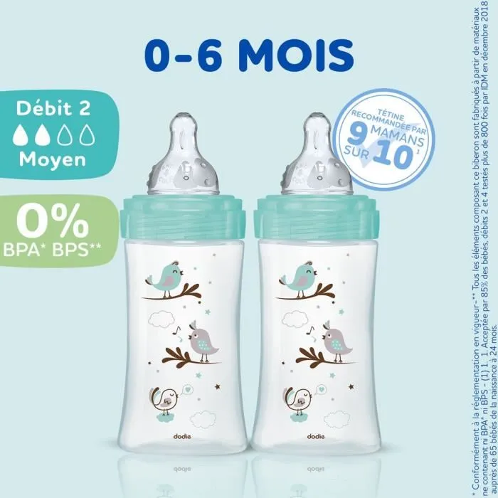 Dodie 3700763510996 Conjunto de 3 Biberones Anti-cólico Iniciation+ Glass 270ml 0-6 Meses Pacificador Redondo Flujo 2