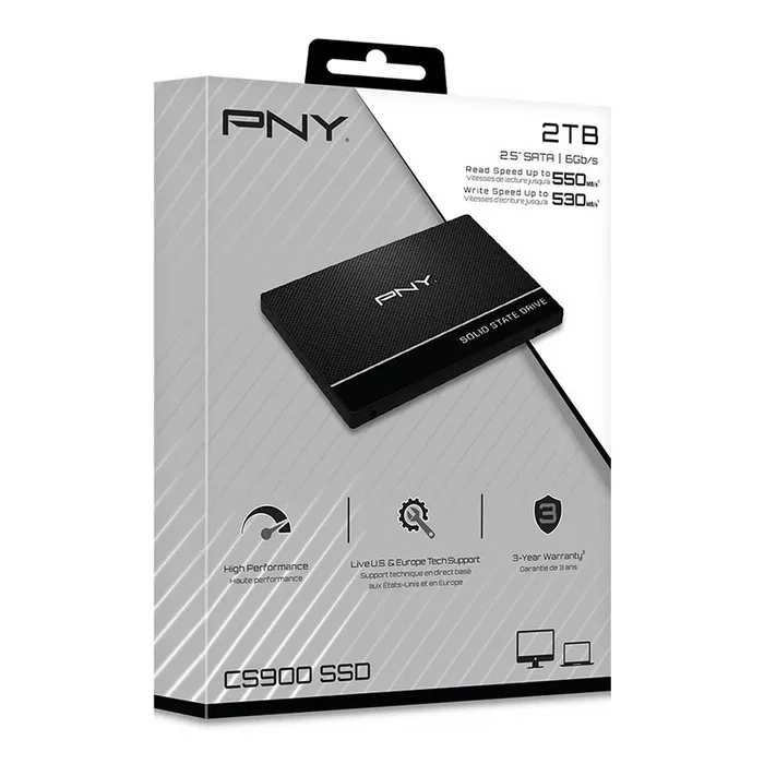 PNY CS900 2 TB SSD Interno 2.5" SATA III, 550 MB/s Lectura, 530 MB/s Escritura, 3D NAND, para PC/Portátil
