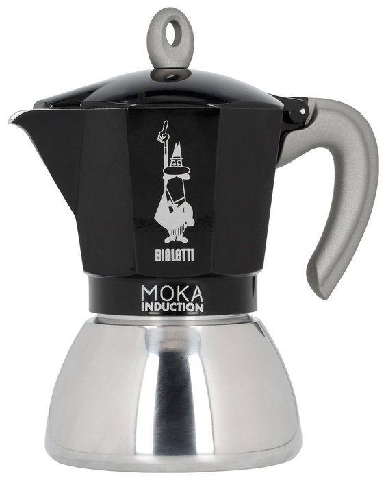 Bialetti Moka Induction Cafetera italiana de 6 tazas, Negro y Plata