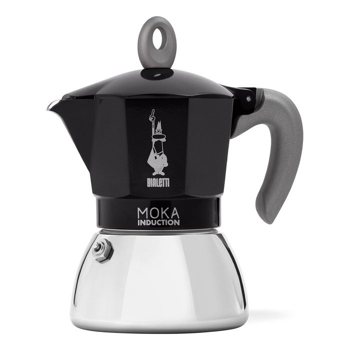 Bialetti Moka Induction Cafetera italiana de 6 tazas, Negro y Plata