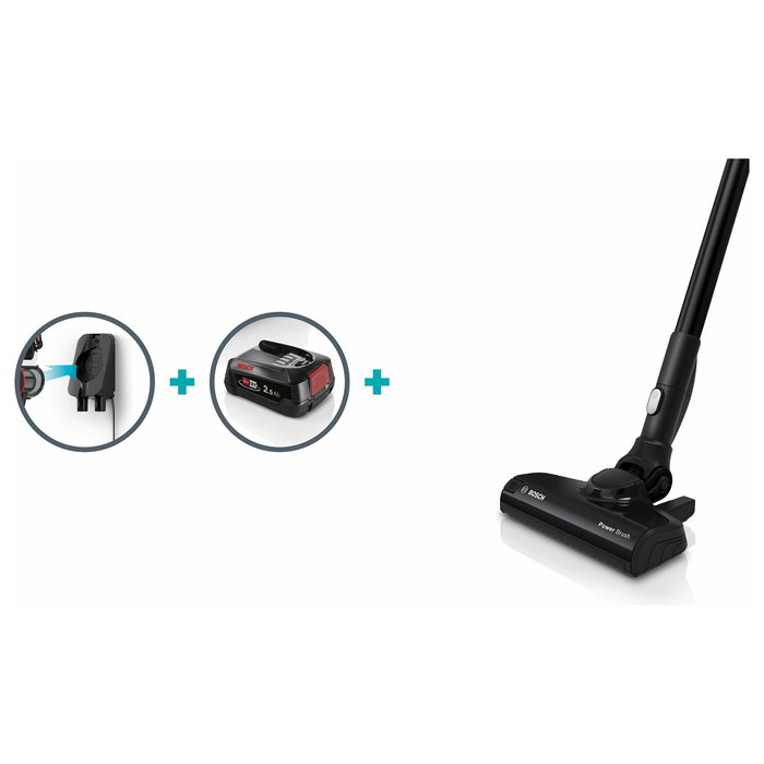 Bosch BBS611LAG Aspiradora escoba sin bolsa, 2 en 1, con batería de 18V y 30 min autonomía, color azul, cepillo rectangular, 0.3L