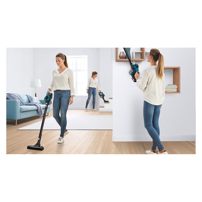 Bosch BBS611LAG Aspiradora escoba sin bolsa, 2 en 1, con batería de 18V y 30 min autonomía, color azul, cepillo rectangular, 0.3L