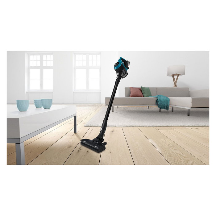 Bosch BBS611LAG Aspiradora escoba sin bolsa, 2 en 1, con batería de 18V y 30 min autonomía, color azul, cepillo rectangular, 0.3L