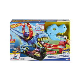 Mattel Pista Hot Wheels City Desafío del T-Rex con Lanzador de Golpe y Vehículo