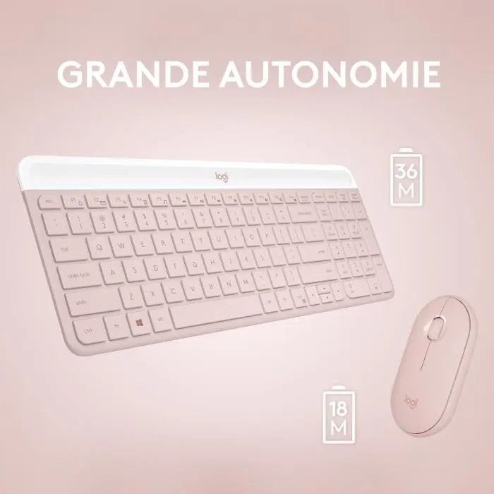 Logitech MK470 Combo Teclado Inalámbrico Compacto y Ratón, Silencioso, 2.4 GHz USB, Plug and Play, Windows, Rosa