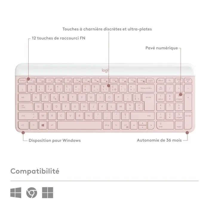 Logitech MK470 Combo Teclado Inalámbrico Compacto y Ratón, Silencioso, 2.4 GHz USB, Plug and Play, Windows, Rosa