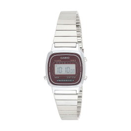 Casio LA670WA-4DF con esfera roja y correa plateada