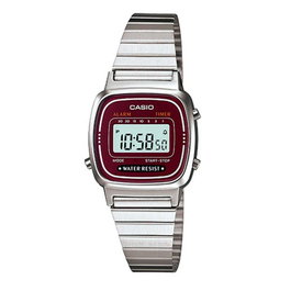 Casio LA670WA-4DF con esfera roja y correa plateada