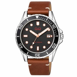 Q&Q A172J312Y Reloj Analógico para Hombre con Correa de Piel Sintética Marrón