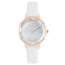 Juicy Couture JC1326RGWT con correa blanca y caja rosa
