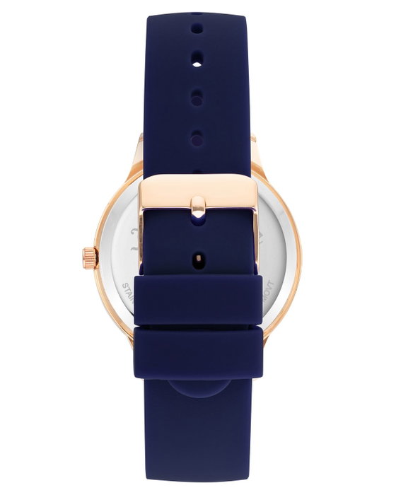 Juicy Couture Reloj JC1342RGNV con correa azul y caja rosa